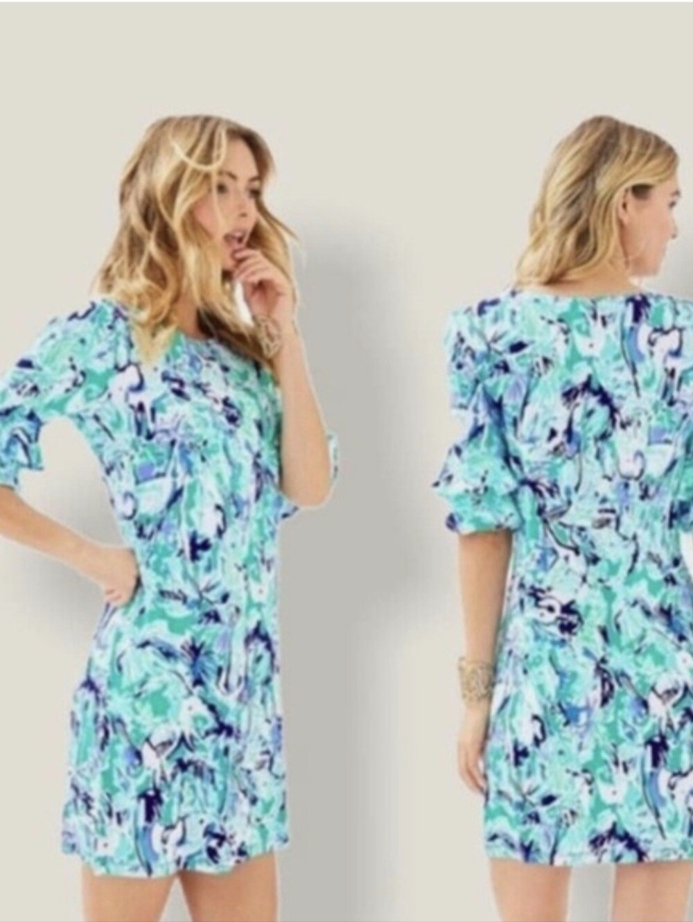 Lilly Pulitzer Aqua, Turquoise & Navy Floral Midi Dress